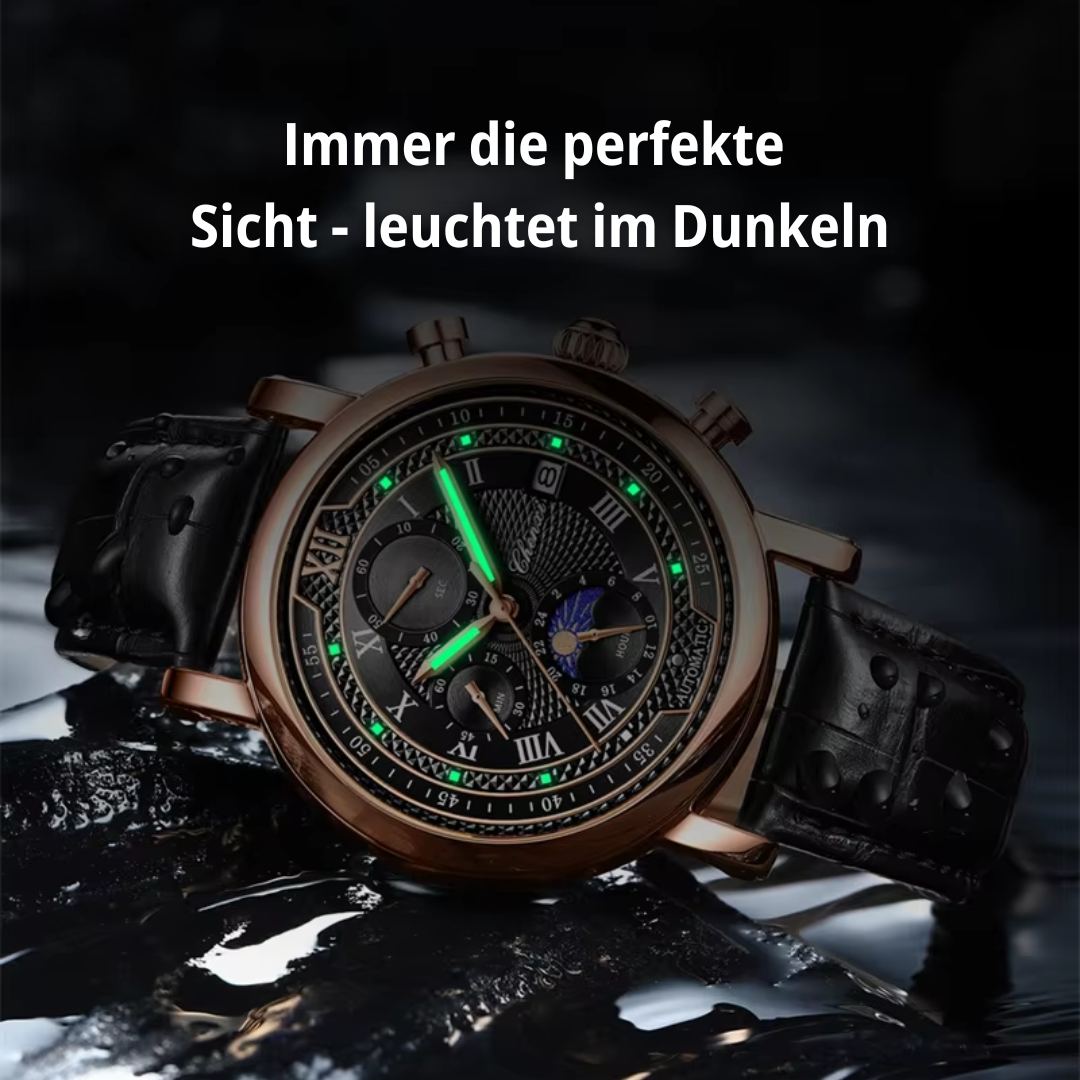 Herrenuhr Lederarmband Elegante Quarzuhr Schwarz