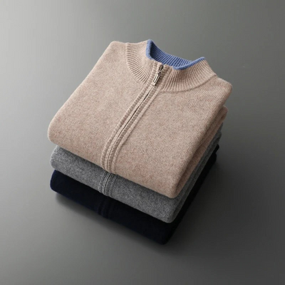 Herren Strickjacke Merino Wolle Reißverschluss Warm