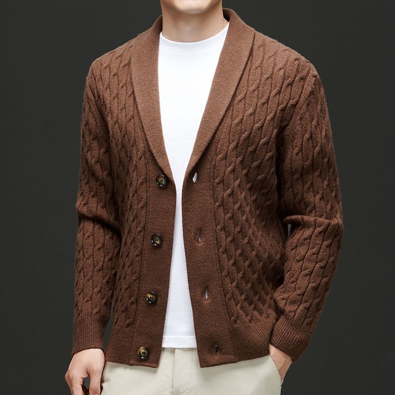 Herren Strickjacke Klassisch mit Knöpfen Braun