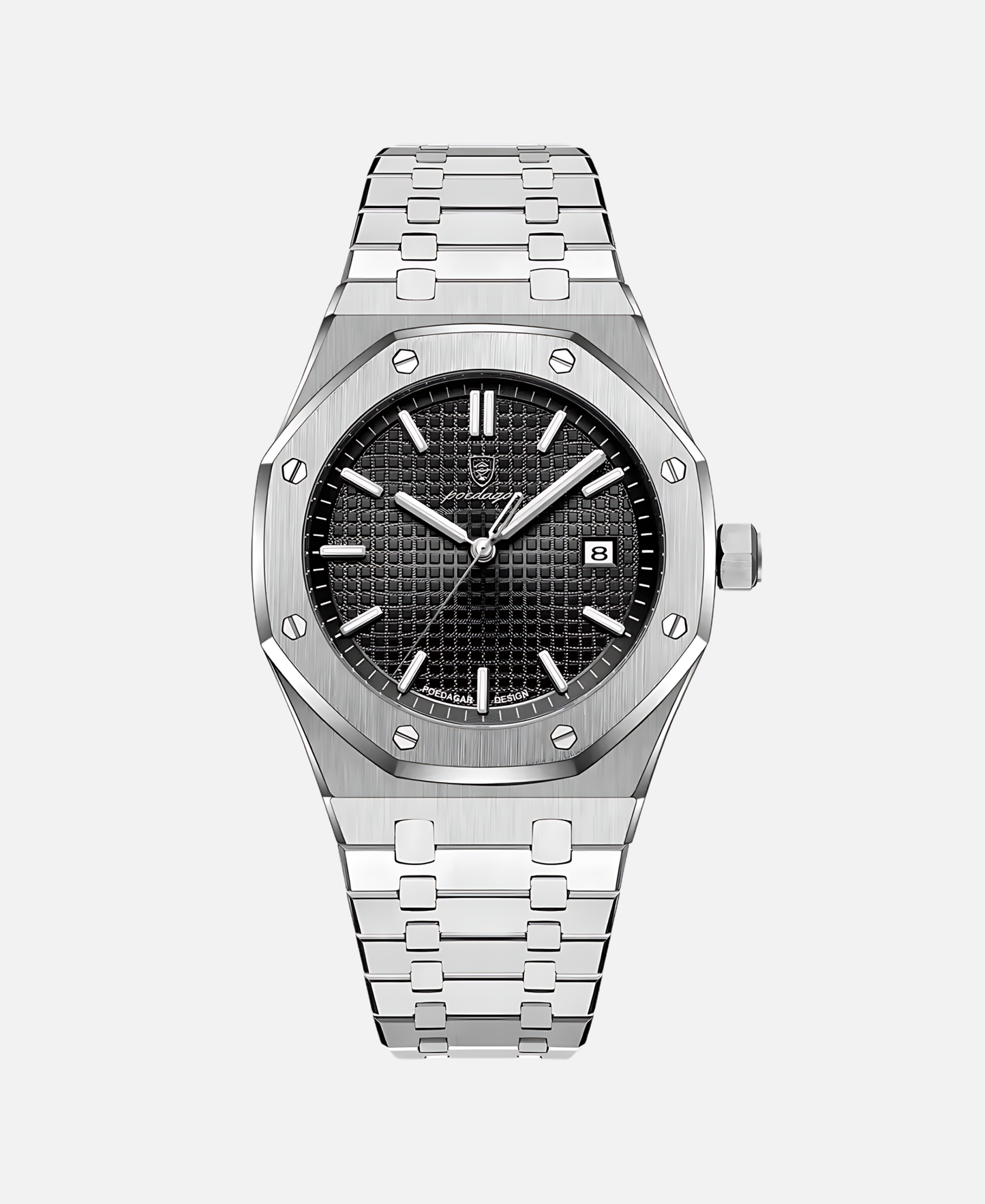 Herren Armbanduhr Edelstahl 41mm Elegant Schwarze Lederband