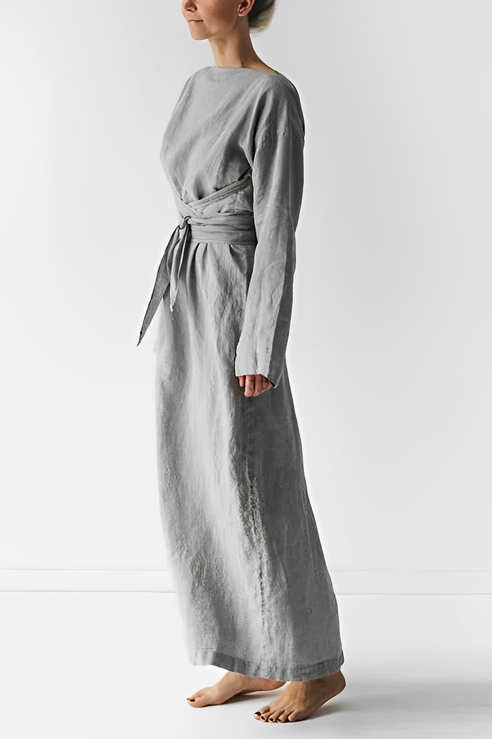 Leinen Maxikleid Wickelkleid Sommer