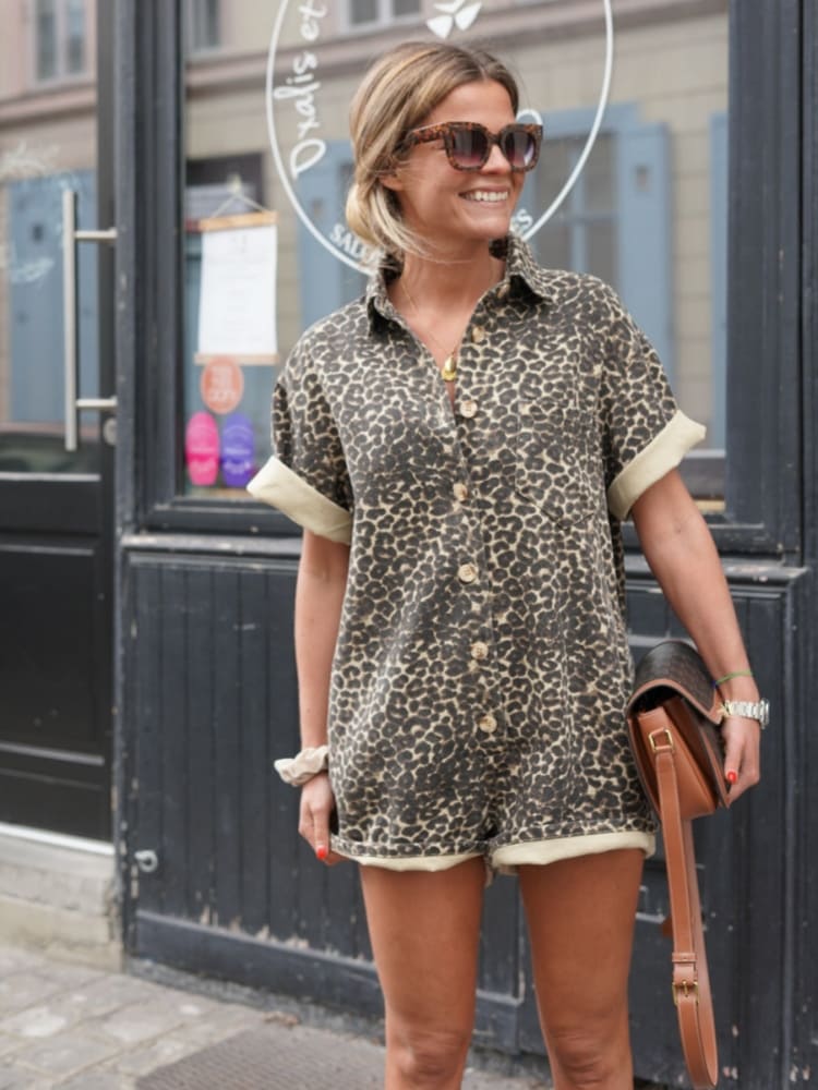 Damen Romper Leopard Print Leicht Sommer