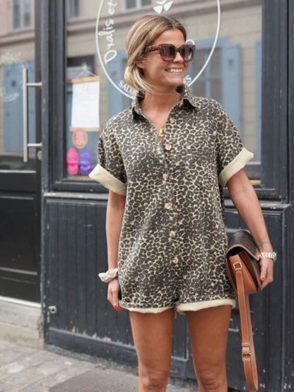 Damen Romper Leopard Print Leicht Sommer