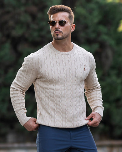 Herren Strickpullover Zopfmuster Baumwolle Bequem - BerlinGlamour