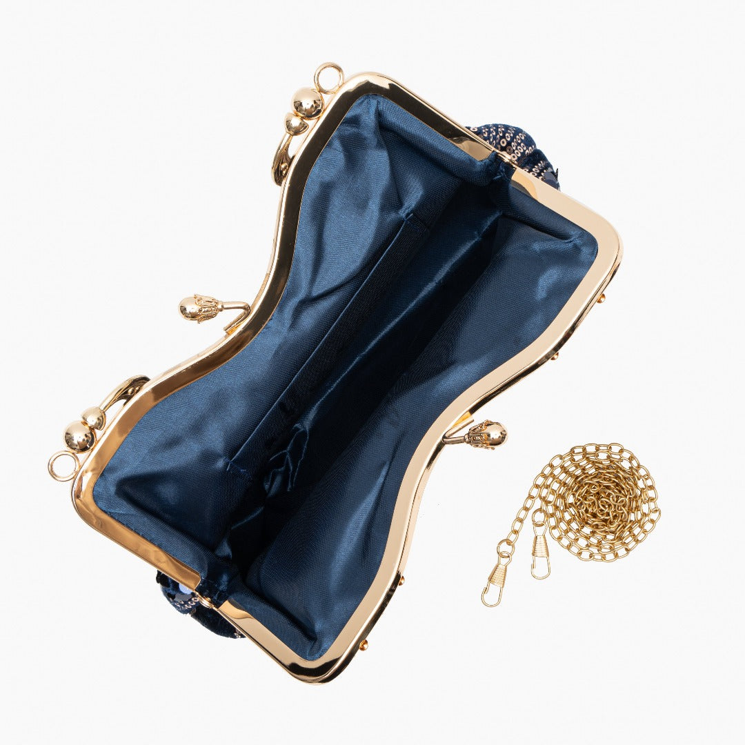 Elegante Abendtasche Navyblau mit Pailletten