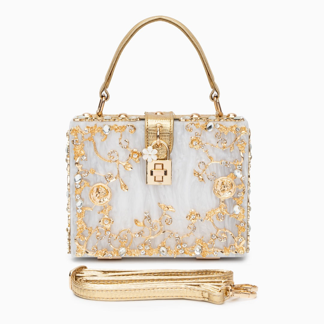 Himmelblaue Clutch Abendtasche mit Golddekor Luxus Design