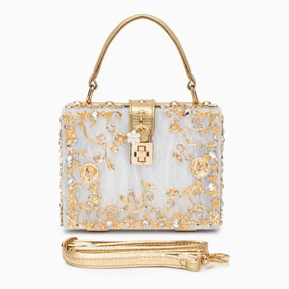 Himmelblaue Clutch Abendtasche mit Golddekor Luxus Design