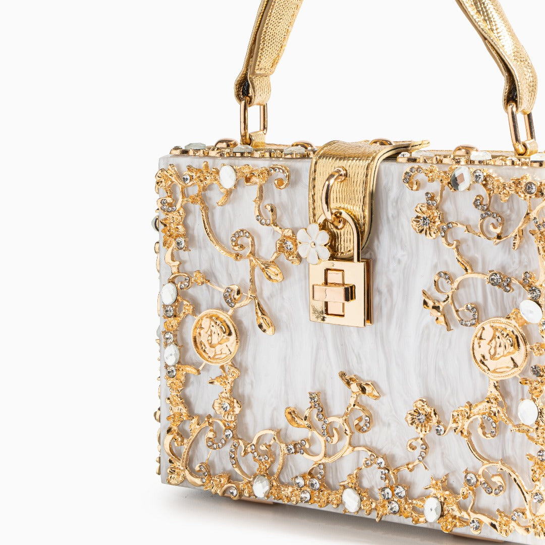 Himmelblaue Clutch Abendtasche mit Golddekor Luxus Design