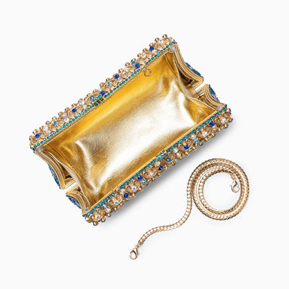 Goldene Clutch mit Kristallen und Strass