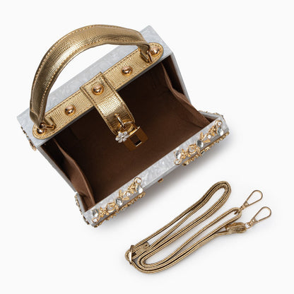 Himmelblaue Clutch Abendtasche mit Golddekor Luxus Design