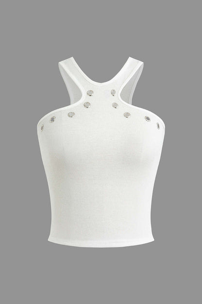 Weißes Tanktop mit Nieten und Cutouts Frauen - BerlinGlamour
