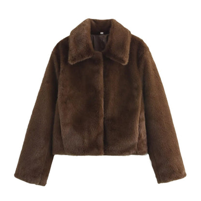 Braune Faux-Fur-Mantel mit Kragen