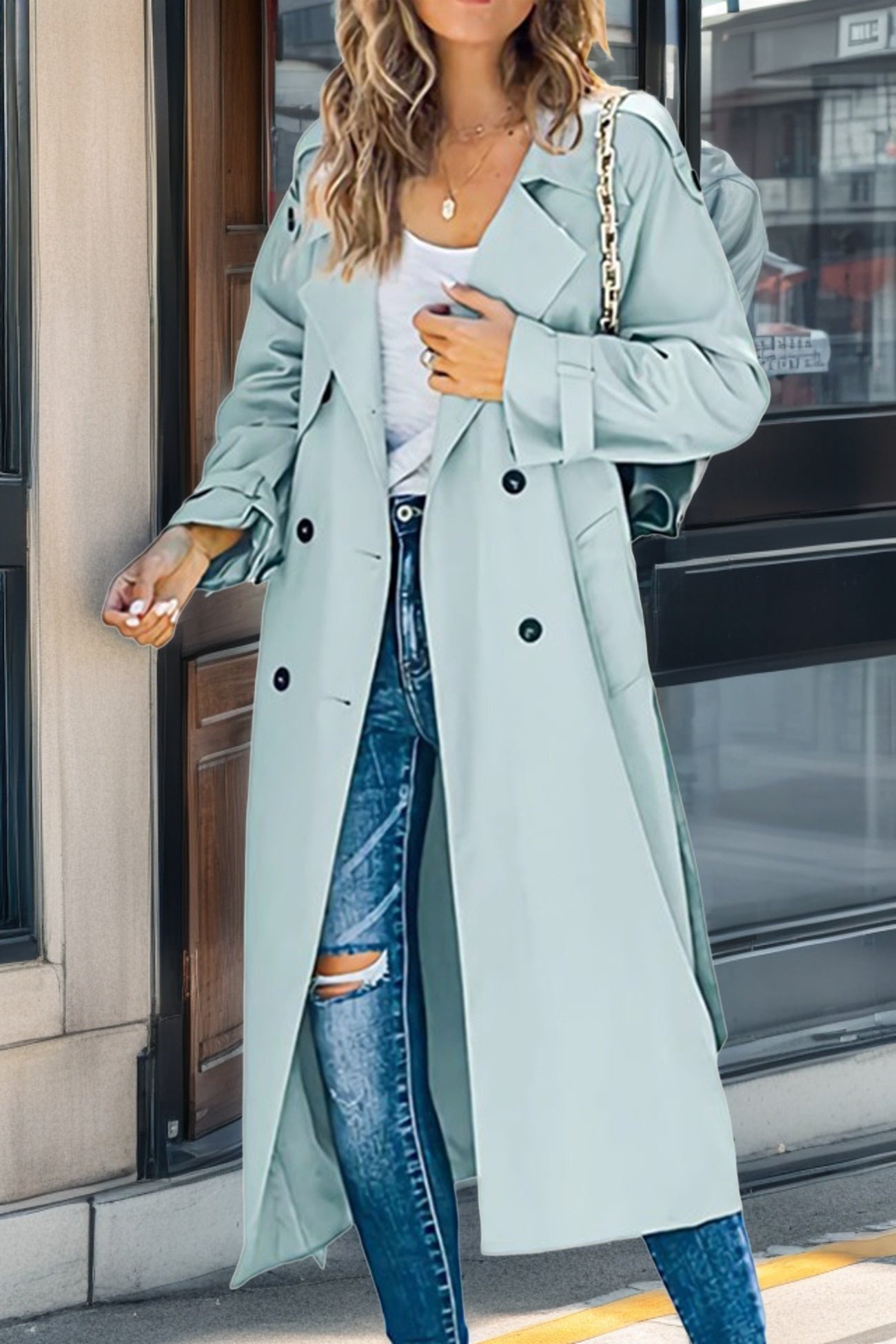 Langer Damen Trenchcoat mit Doppelknopf Modern