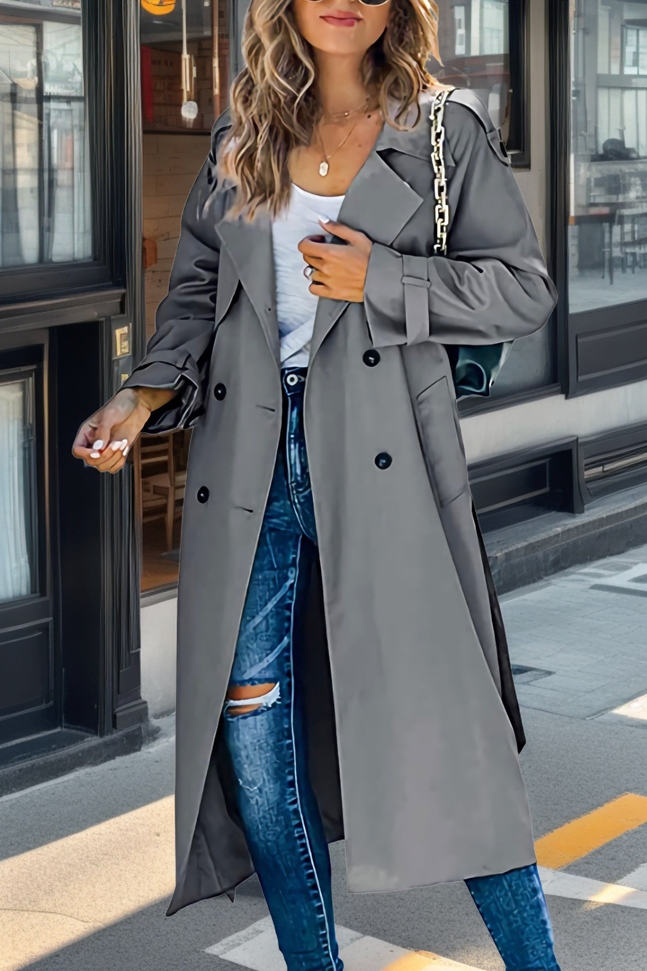 Langer Damen Trenchcoat mit Doppelknopf Modern