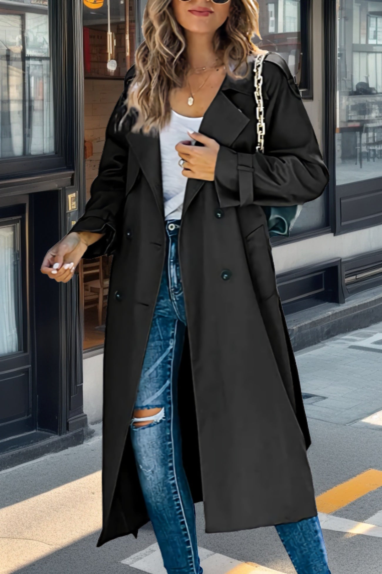 Langer Damen Trenchcoat mit Doppelknopf Modern