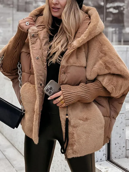 Gefütterte Winterjacke Übergröße mit Kapuze Schwarz