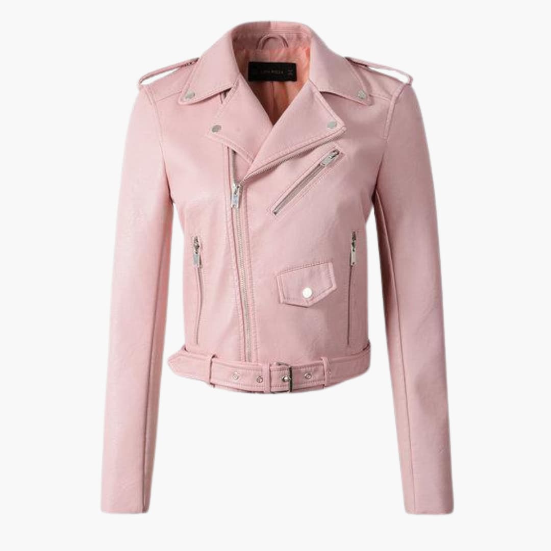 Damen-Bikerjacke mit Reverskragen und Gürtel am Saum 2