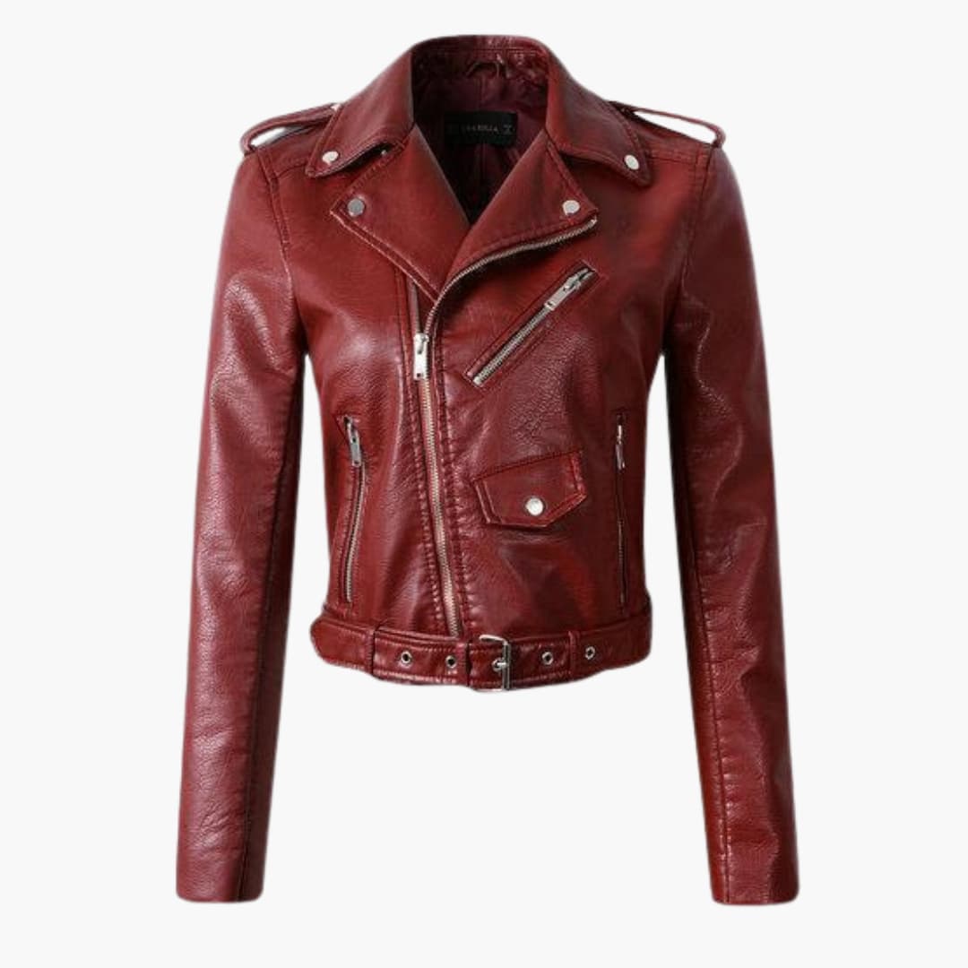 Damen-Bikerjacke mit Reverskragen und Gürtel am Saum 3
