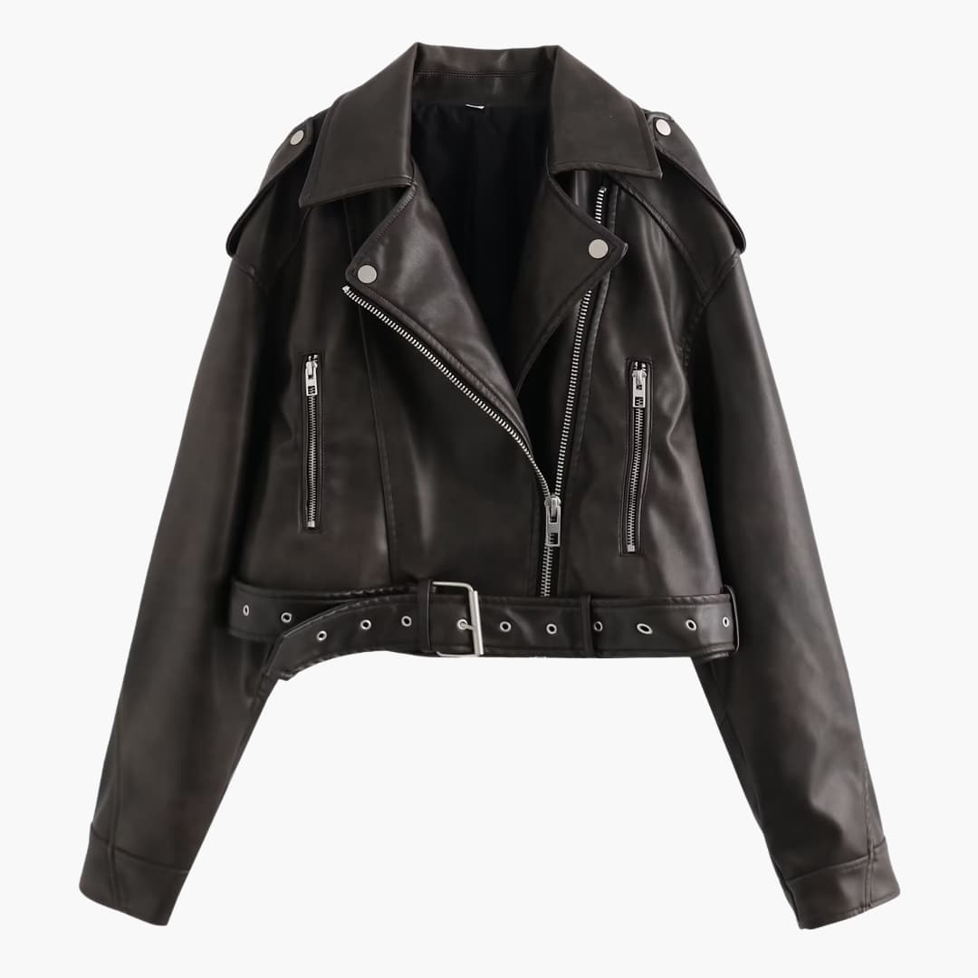 Damen-Bikerjacke mit Reverskragen und Reißverschlusstaschen 0