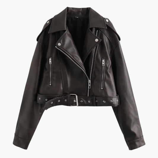 Damen-Bikerjacke mit Reverskragen und Reißverschlusstaschen 0