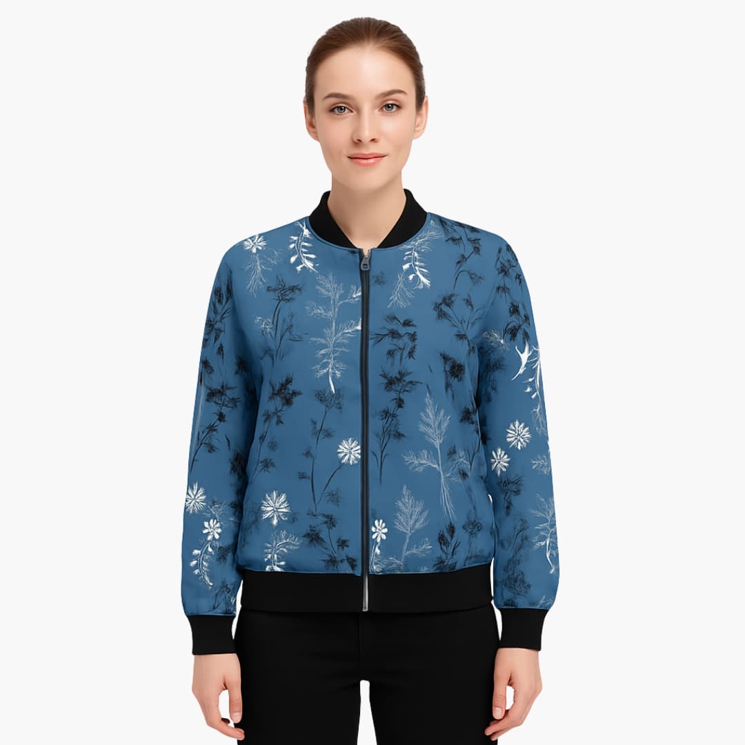 Damen-Bomberjacke mit Blumenmuster und Reißverschluss 1