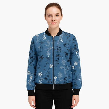 Damen-Bomberjacke mit Blumenmuster und Reißverschluss 1