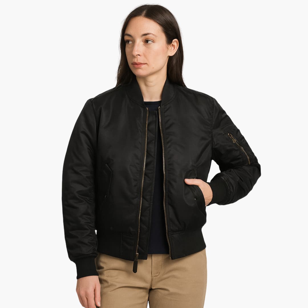 Damen-Bomberjacke mit Reißverschluss und geripptem Saum 1