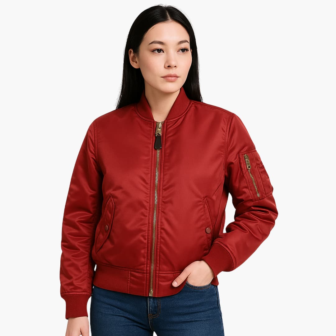 Damen-Bomberjacke mit Reißverschluss und geripptem Saum 2