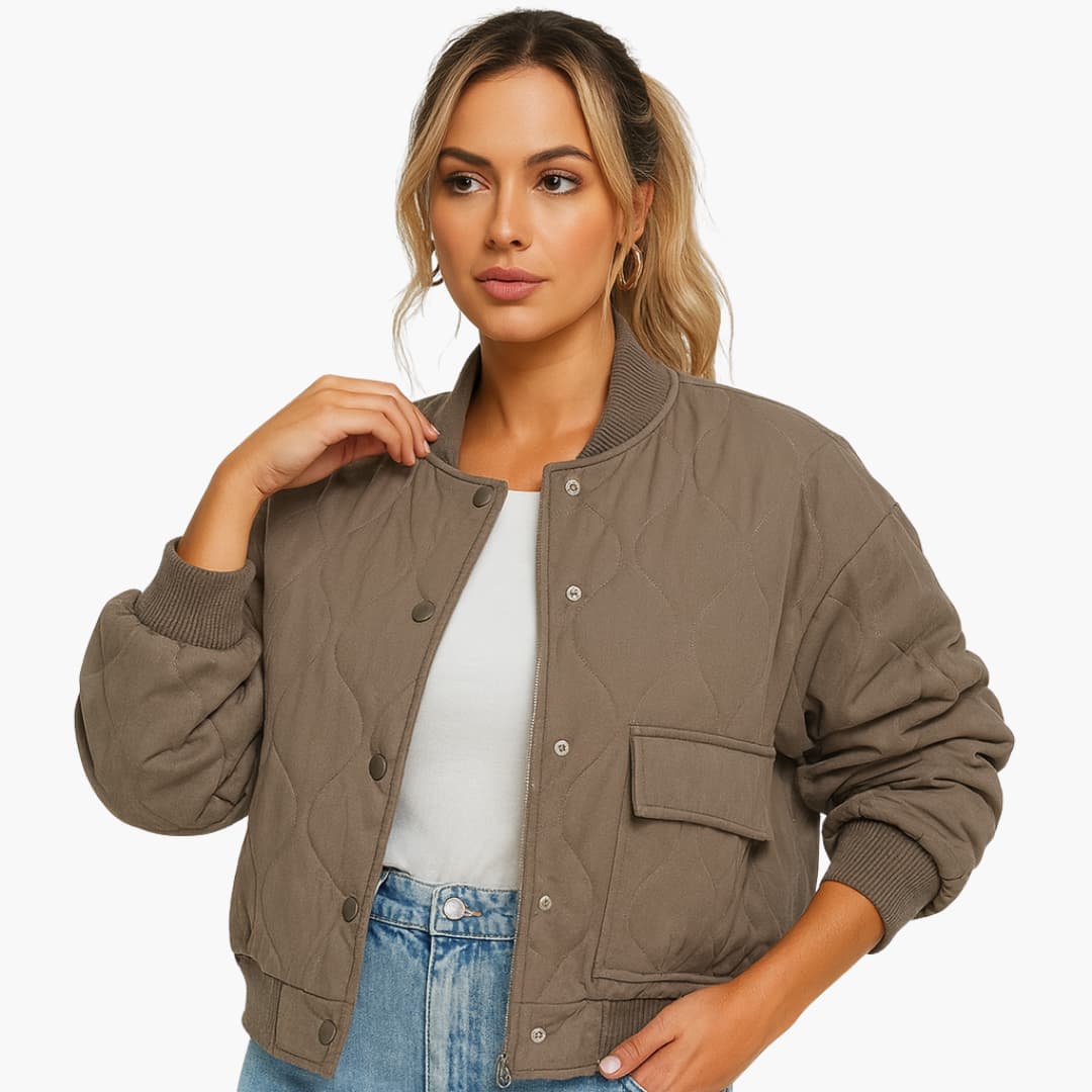 Damen-Bomberjacke mit Rippbündchen und Druckknopfverschluss 1