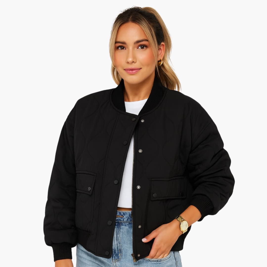 Damen-Bomberjacke mit Rippbündchen und Druckknopfverschluss 2