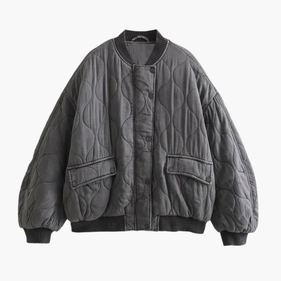 Damen-Bomberjacke mit Steppdesign und geripptem Saum 0