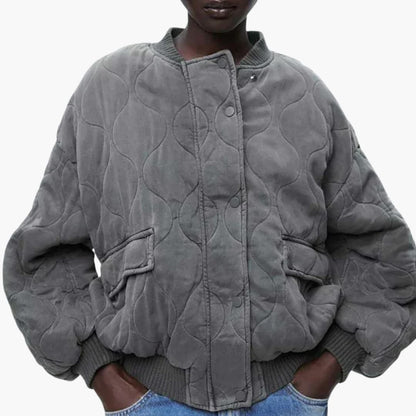 Damen-Bomberjacke mit Steppdesign und geripptem Saum 1