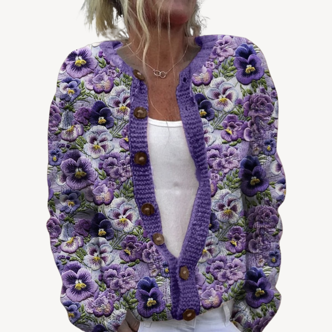Damen-Cardigan mit Blumenstickerei | Loravelle 6