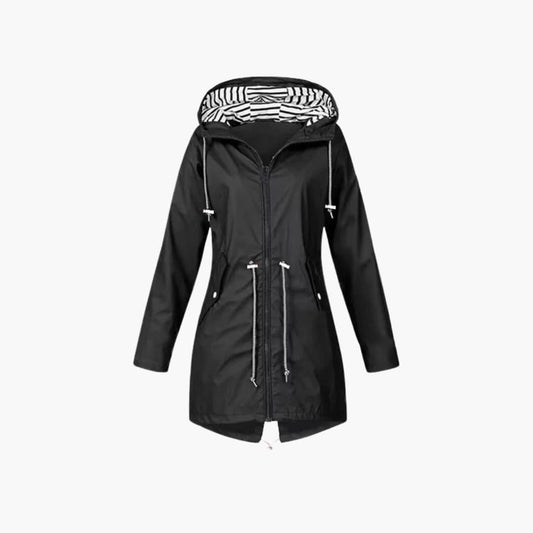 Damen-Kapuzenjacke mit Reißverschluss und verstellbarer Taille 0