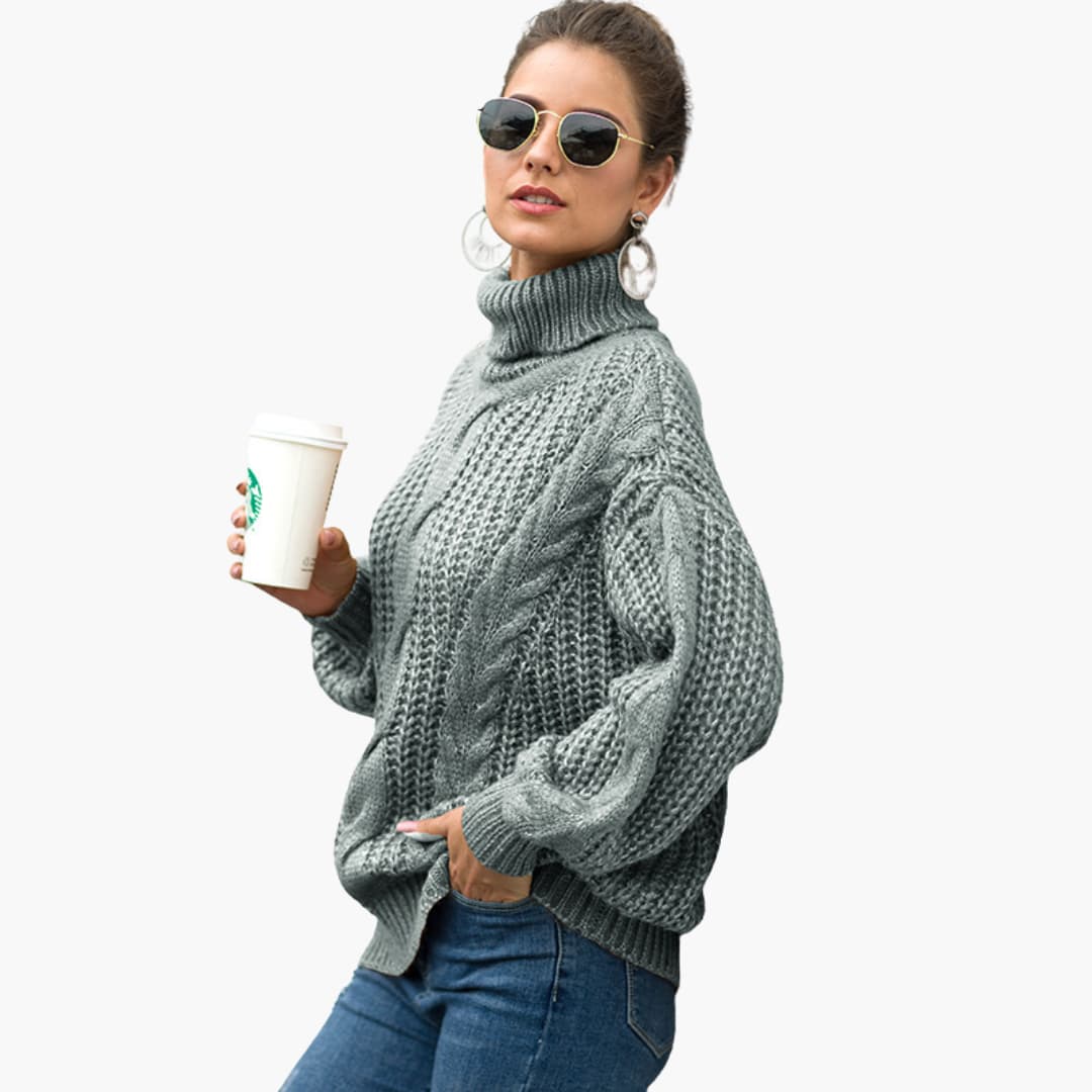 Damen-Strickpullover mit Rollkragen und Zopfmuster-Oberfläche 2