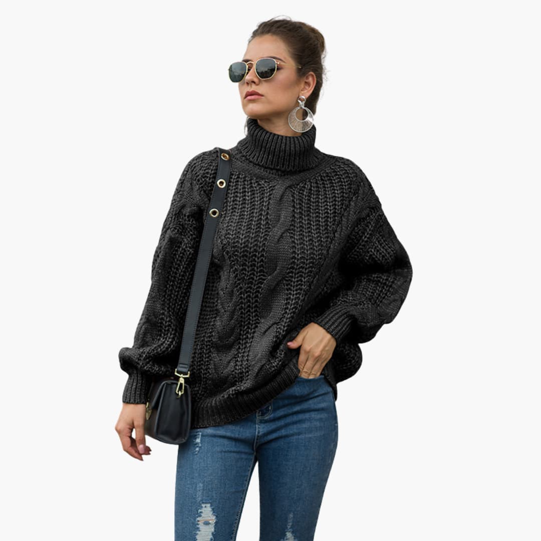 Damen-Strickpullover mit Rollkragen und Zopfmuster-Oberfläche 3