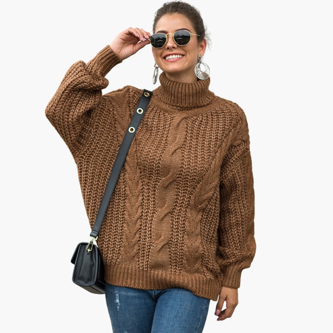 Damen-Strickpullover mit Rollkragen und Zopfmuster-Oberfläche 4