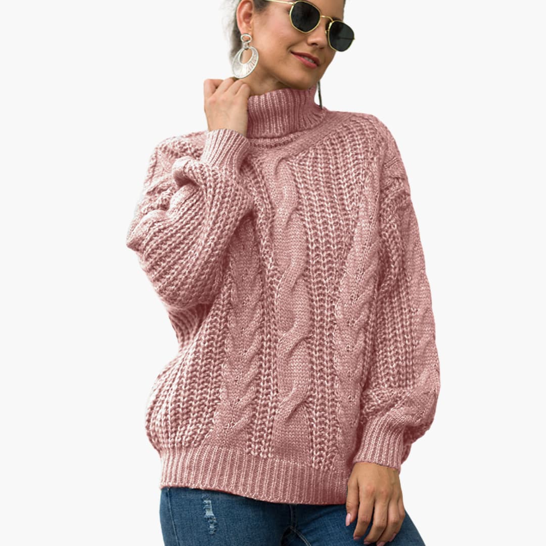 Damen-Strickpullover mit Rollkragen und Zopfmuster-Oberfläche 5