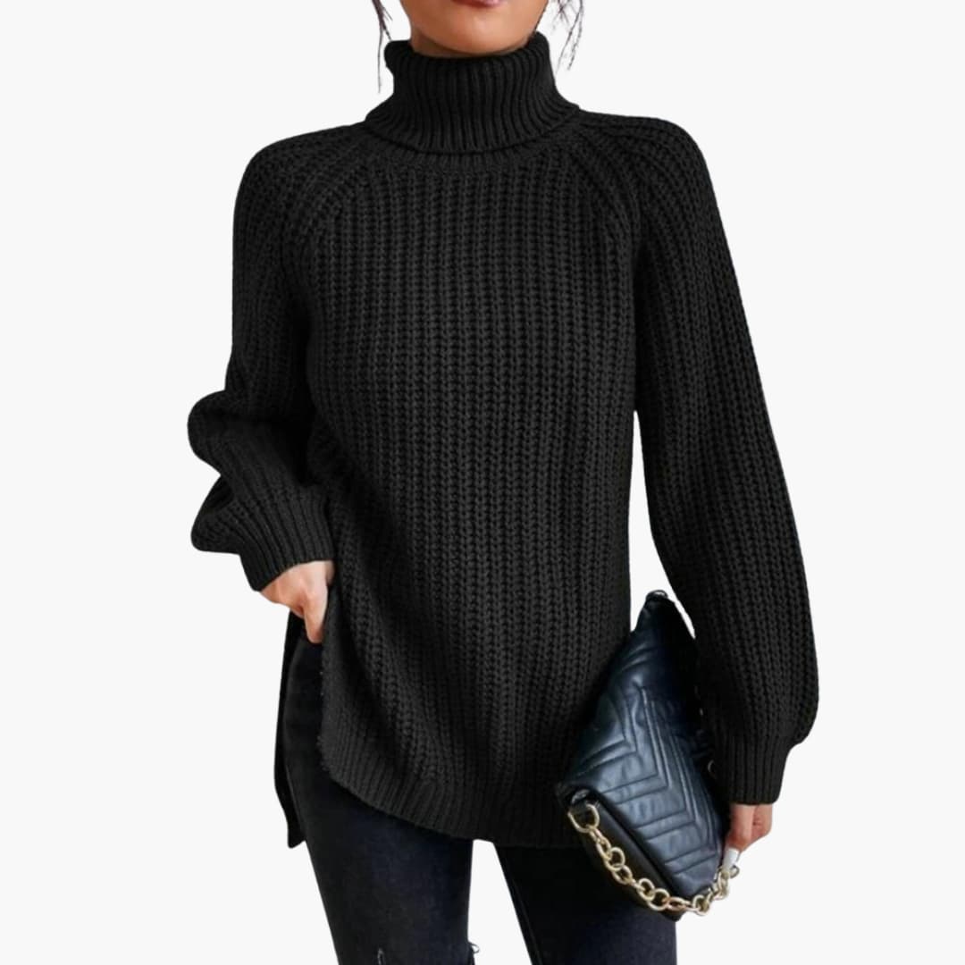 Damen-Strickpullover mit Rollkragen und langen Ärmeln 0