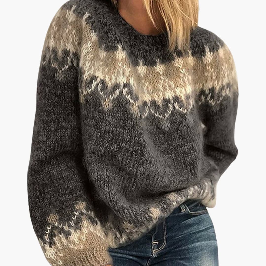 Damen-Strickpullover mit Rundhalsausschnitt und gemusterter Oberfläche 0