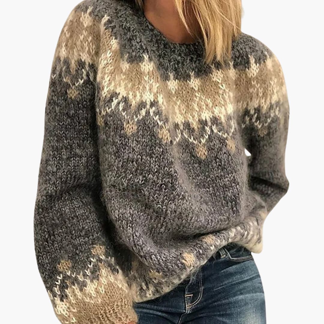 Damen-Strickpullover mit Rundhalsausschnitt und gemusterter Oberfläche 2