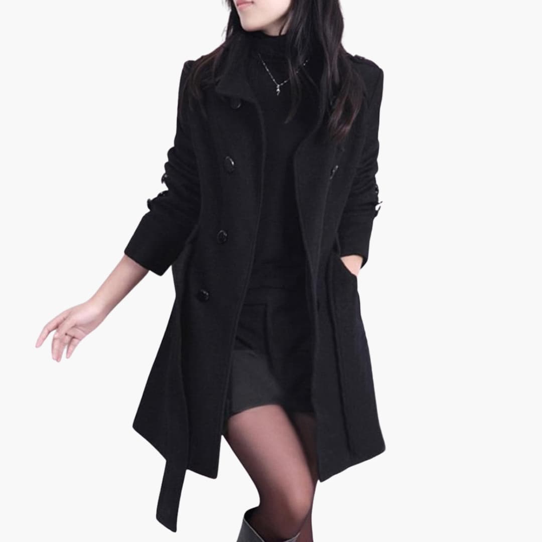 Damen-Trenchcoat mit Doppelknopf Verschluss und Taillengürtel 0