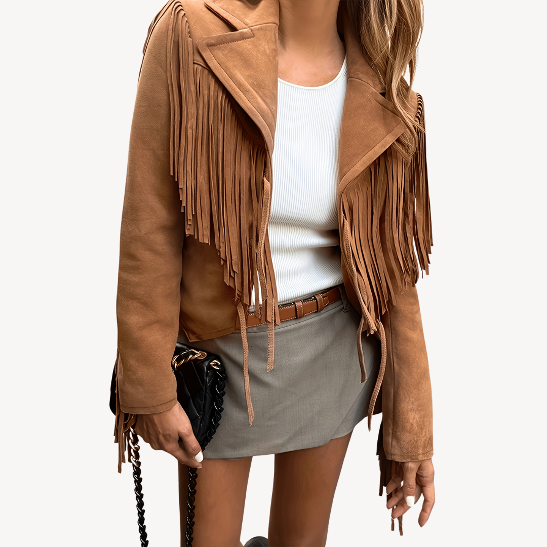 Damen-Wildlederjacke mit Fransen | Loravelle 0