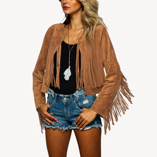 Damen-Wildlederjacke mit Fransen | Loravelle 0