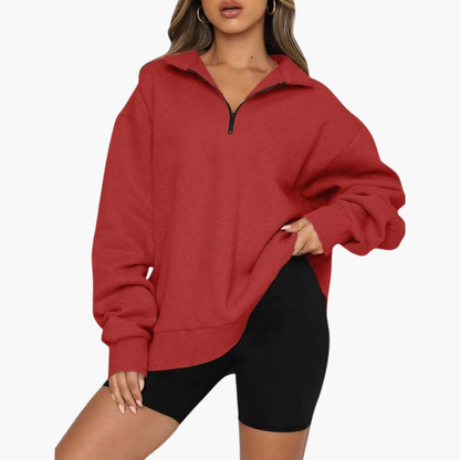 Damen Casual Zip-Up Pullover mit Lockerem Schnitt