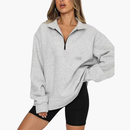 Damen Casual Zip-Up Pullover mit Lockerem Schnitt