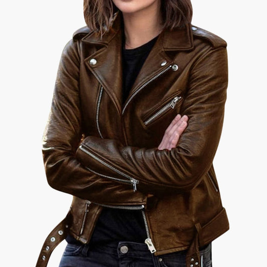 Damen Bikerjacke mit Reißverschluss und Reverskragen 0