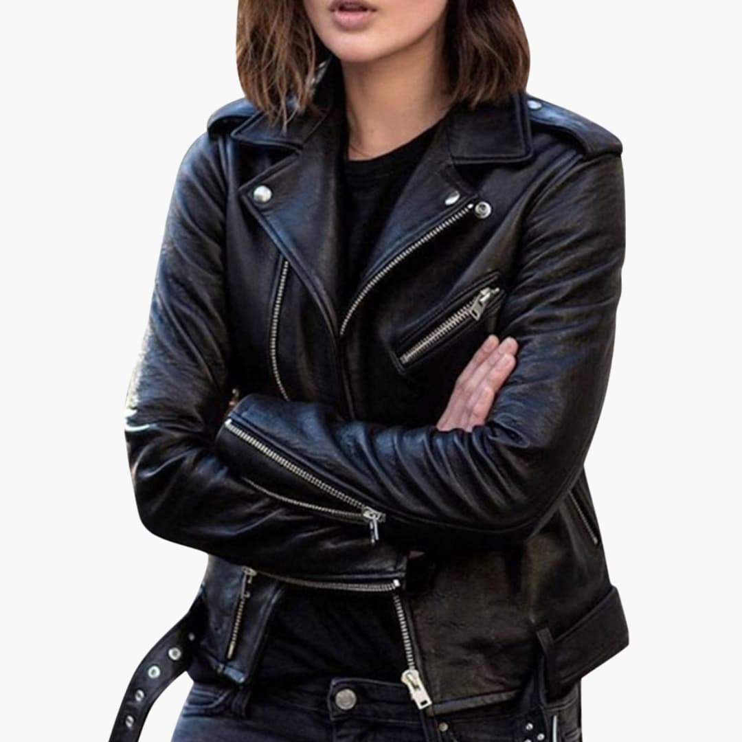 Damen Bikerjacke mit Reißverschluss und Reverskragen 1