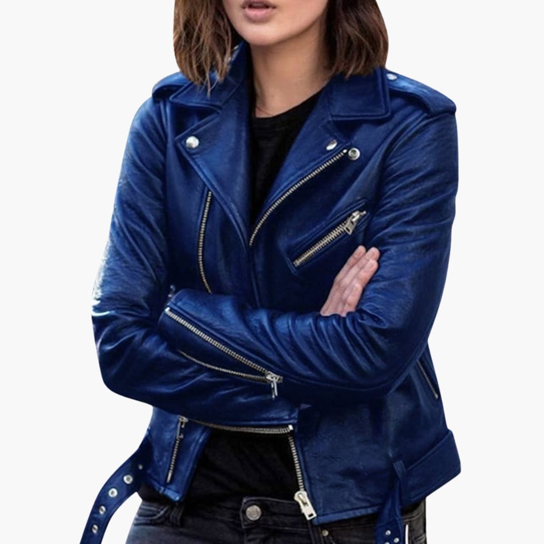 Damen Bikerjacke mit Reißverschluss und Reverskragen 2