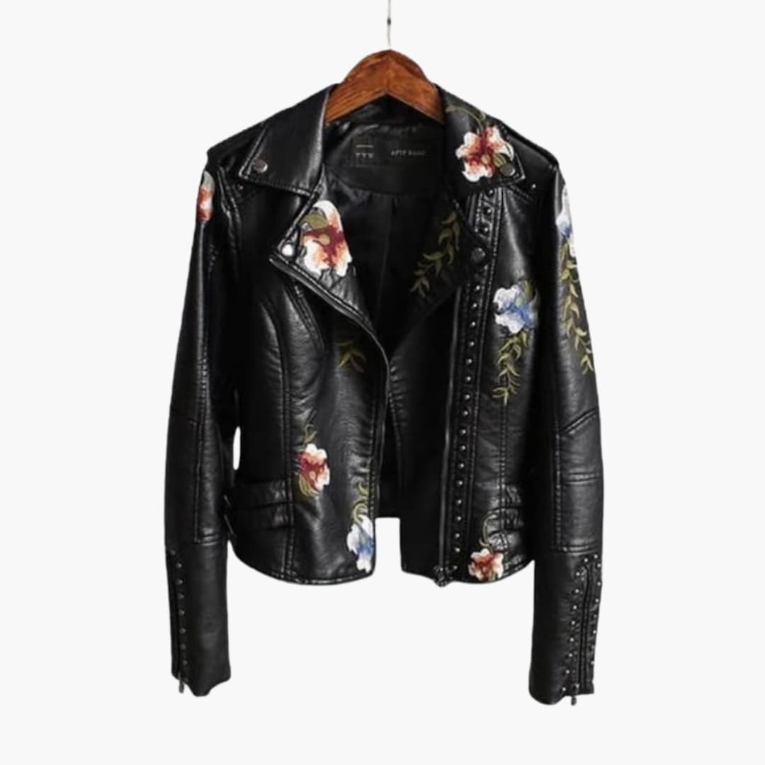 Damen Bikerjacke mit Reverskragen und Blumenmuster 0